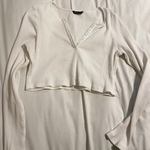 Shein White Button Up Long Sleeve Crop Top